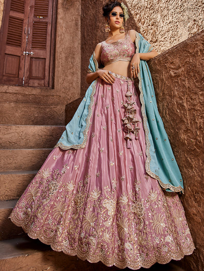 Satin Silk Fabric Sequins embroidery Semi-Stitched Lehenga choli & Dupatta