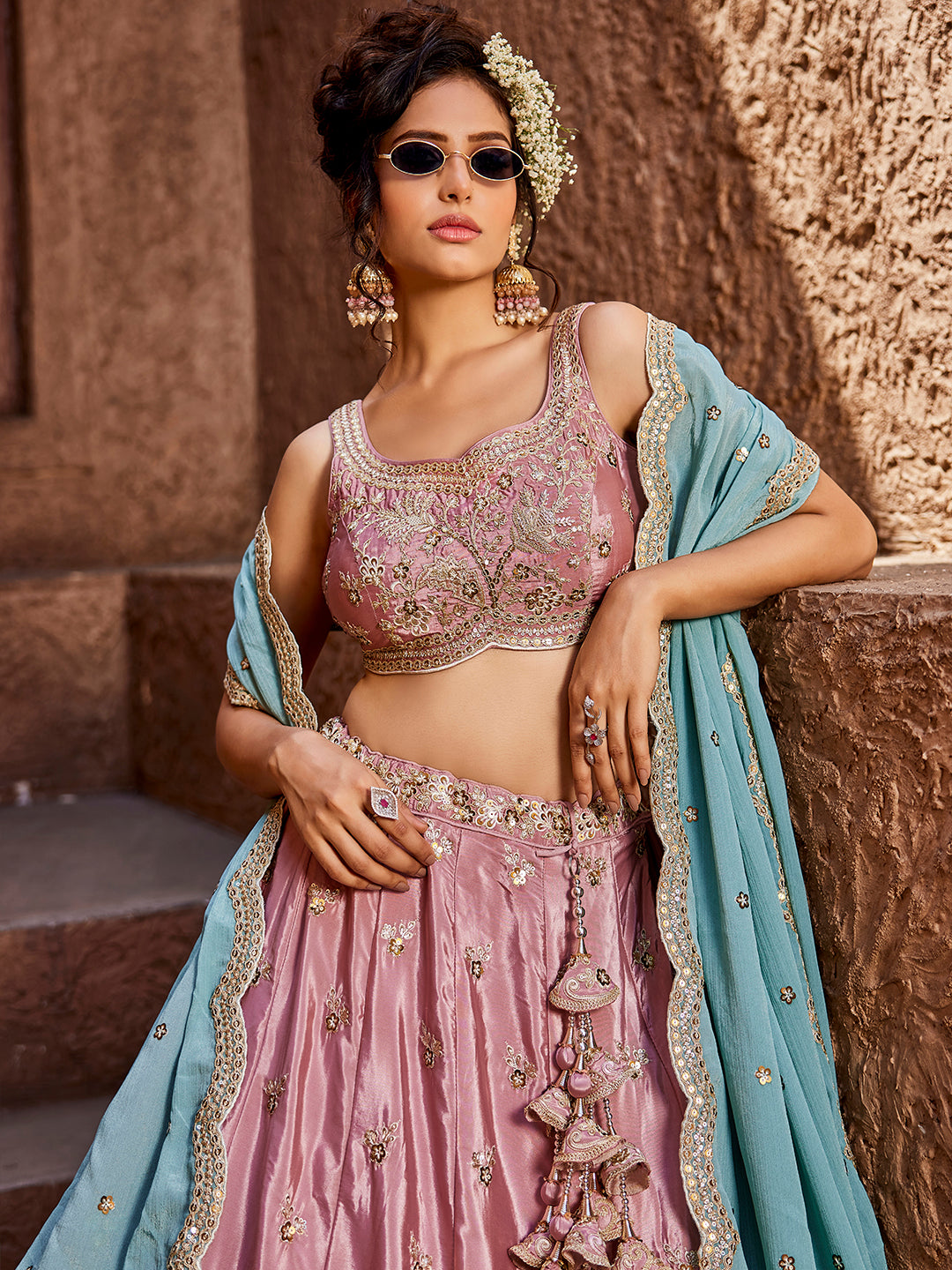 Satin Silk Fabric Sequins embroidery Semi-Stitched Lehenga choli & Dupatta