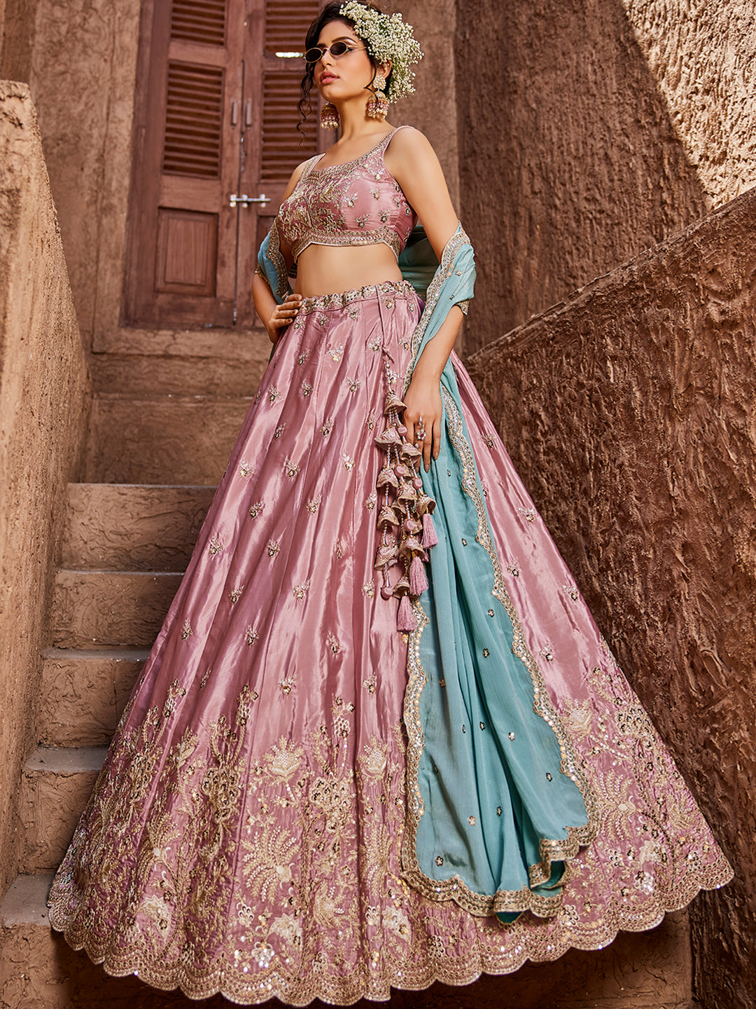 Satin Silk Fabric Sequins embroidery Semi-Stitched Lehenga choli & Dupatta