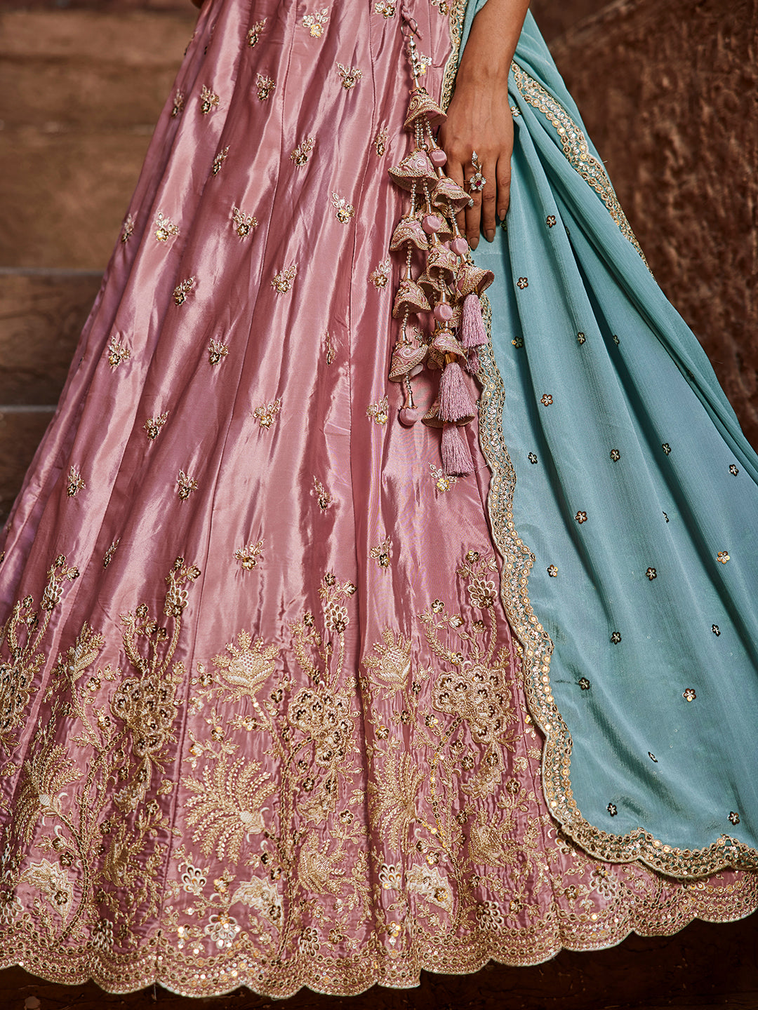 Satin Silk Fabric Sequins embroidery Semi-Stitched Lehenga choli & Dupatta