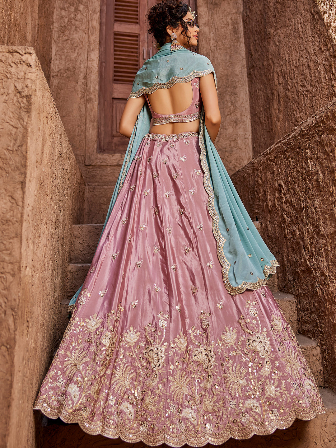 Satin Silk Fabric Sequins embroidery Semi-Stitched Lehenga choli & Dupatta