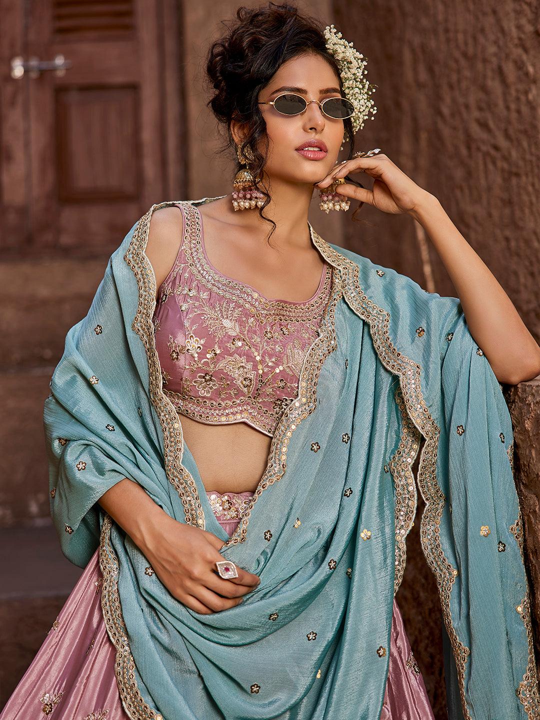 Satin Silk Fabric Sequins embroidery Semi-Stitched Lehenga choli & Dupatta