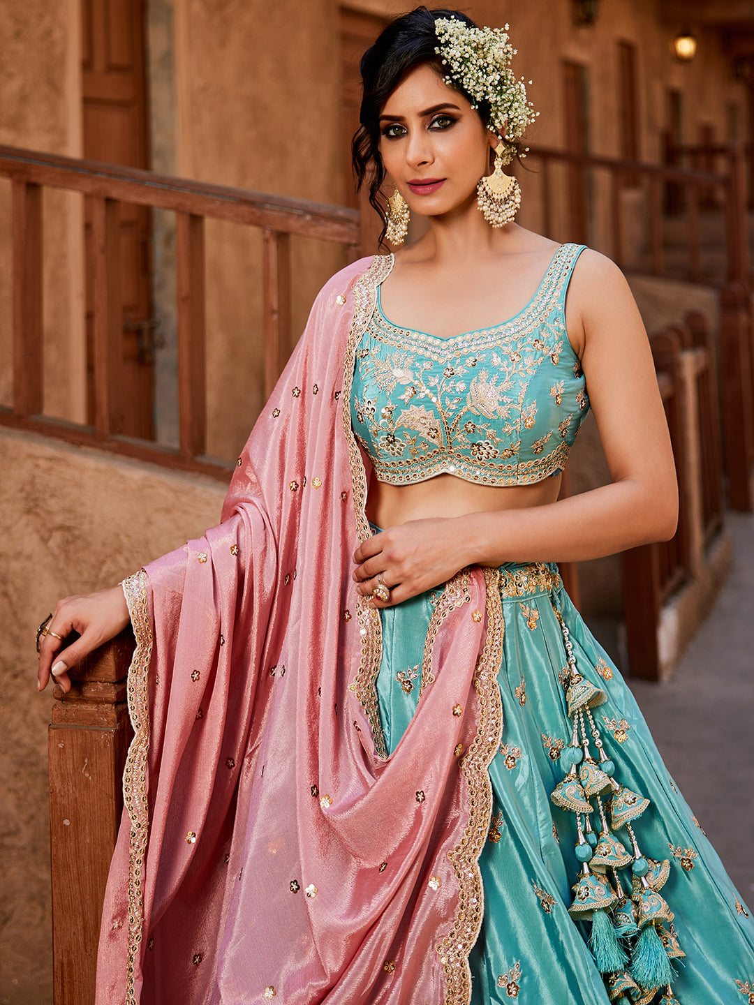 Satin Silk Fabric Sequins embroidery Semi-Stitched Lehenga choli & Dupatta