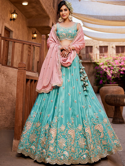 Satin Silk Fabric Sequins embroidery Semi-Stitched Lehenga choli & Dupatta