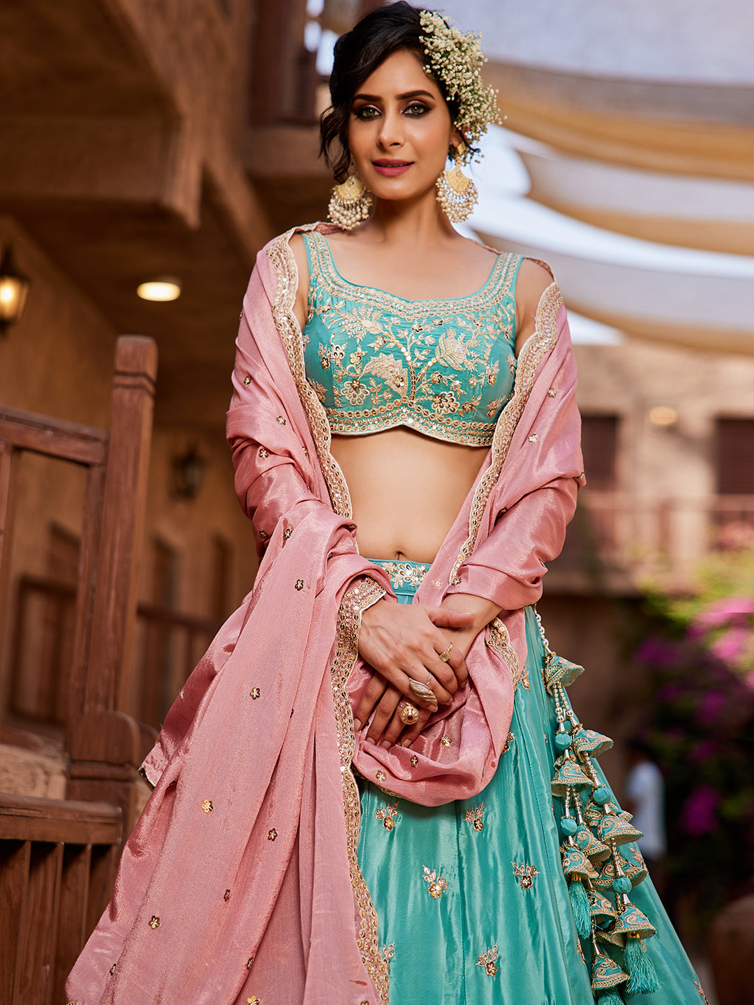 Satin Silk Fabric Sequins embroidery Semi-Stitched Lehenga choli & Dupatta