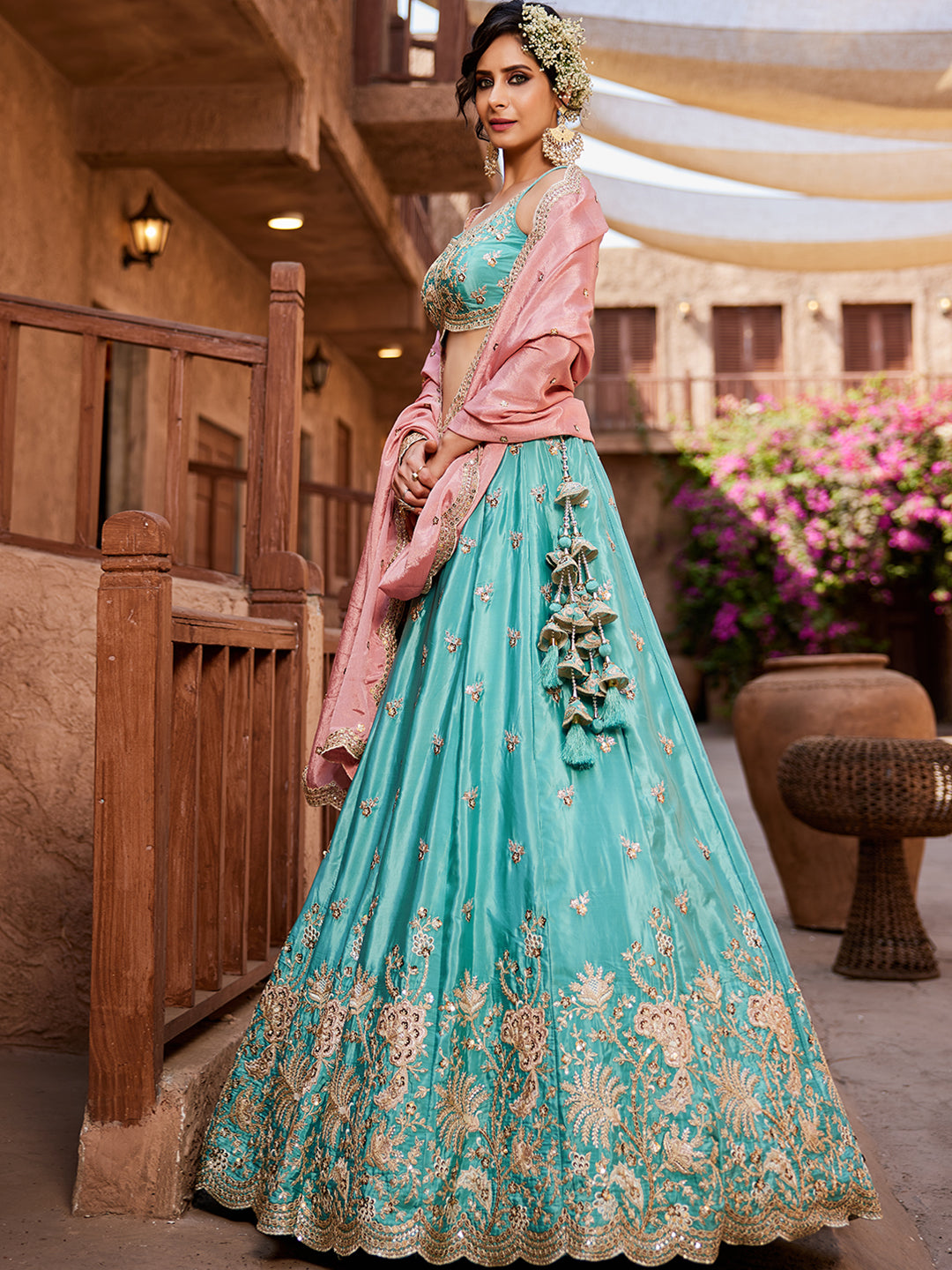 Satin Silk Fabric Sequins embroidery Semi-Stitched Lehenga choli & Dupatta