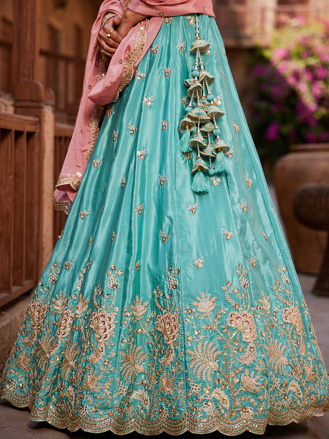 Satin Silk Fabric Sequins embroidery Semi-Stitched Lehenga choli & Dupatta