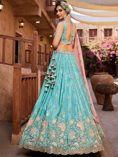 Satin Silk Fabric Sequins embroidery Semi-Stitched Lehenga choli & Dupatta