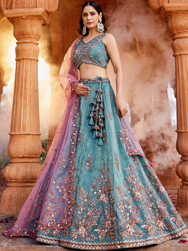 Tissue Fabric Sequinse embroidery Semi-Stitched Lehenga choli & Dupatta