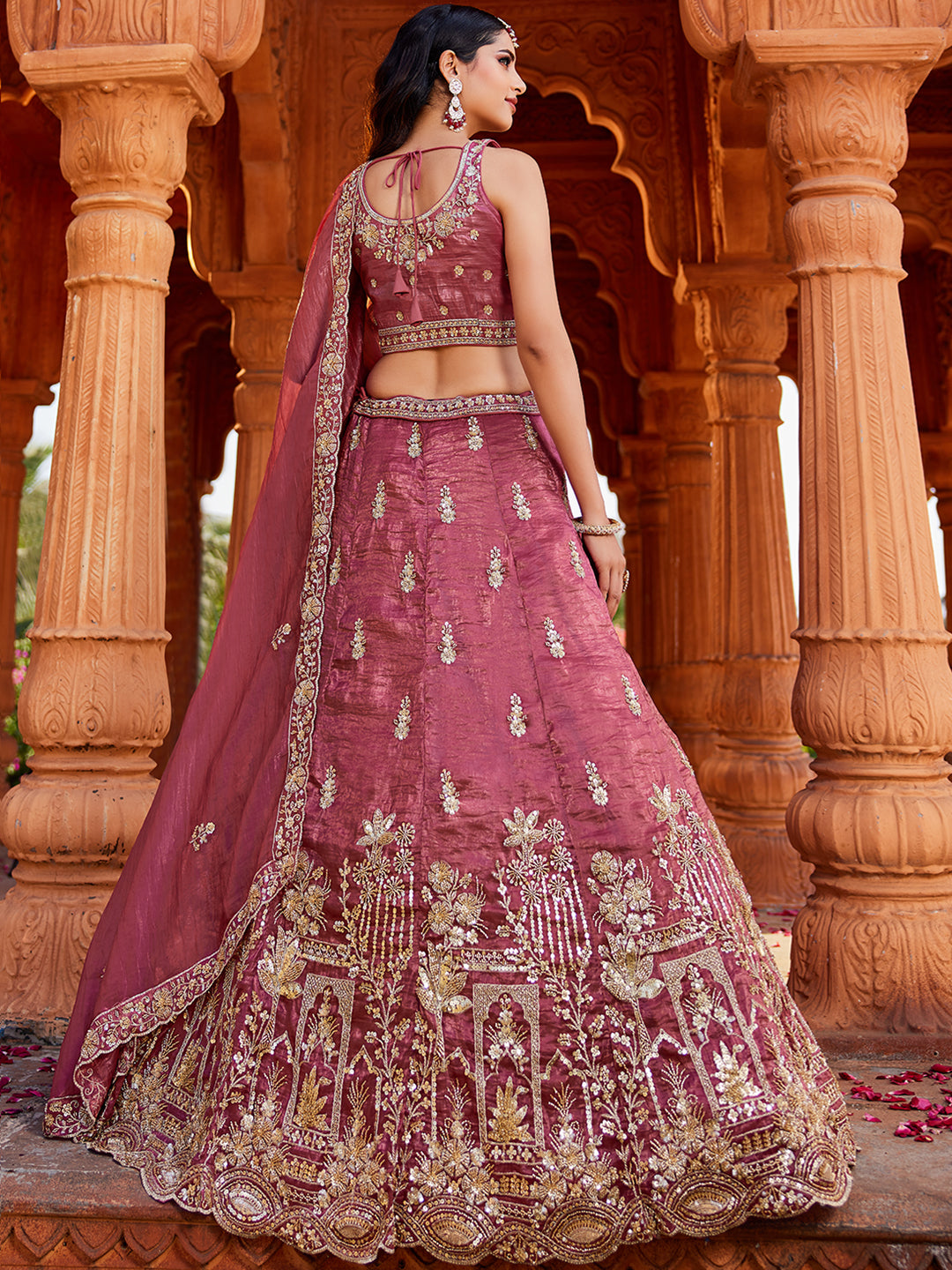 Tissue Fabric Handwork cutdana embroidery Semi-Stitched Lehenga choli & Dupatta