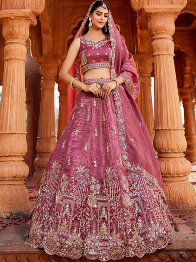 Tissue Fabric Handwork cutdana embroidery Semi-Stitched Lehenga choli & Dupatta