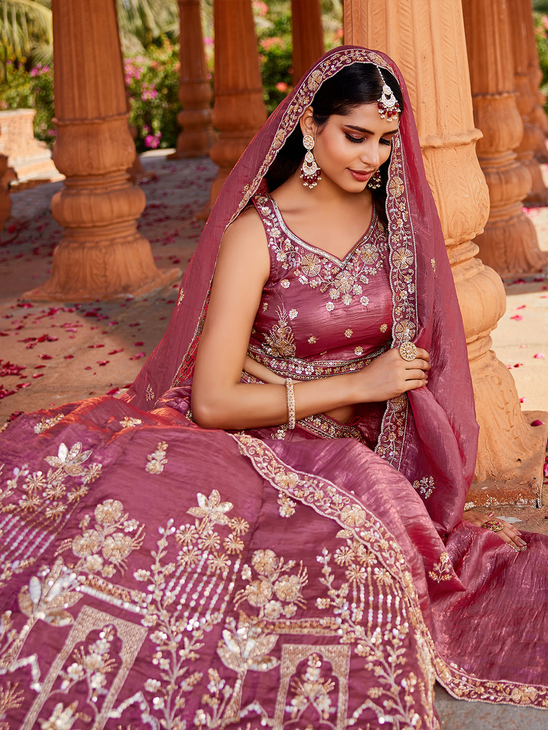 Tissue Fabric Handwork cutdana embroidery Semi-Stitched Lehenga choli & Dupatta