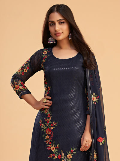 Shimmer Organza Fabric Sequins embroidery Semi-Stitched Straight Kurta Set- Zaida 12