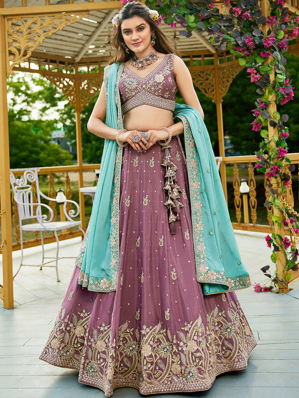 Chinnon Sequinse embroidery Semi-Stitched Lehenga choli & Dupatta