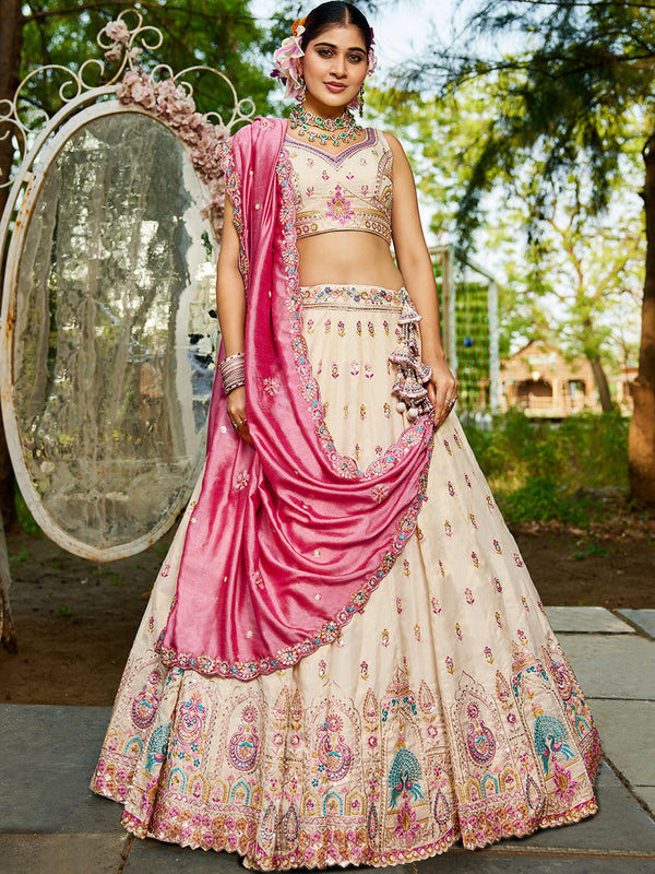 Tissue Sequinse embroidery Semi-Stitched Lehenga choli & Dupatta