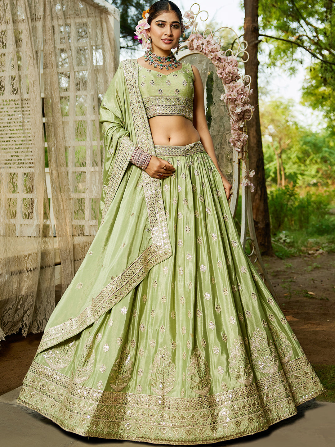 Chiffon Sequinse embroidery Semi-Stitched Lehenga choli & Dupatta