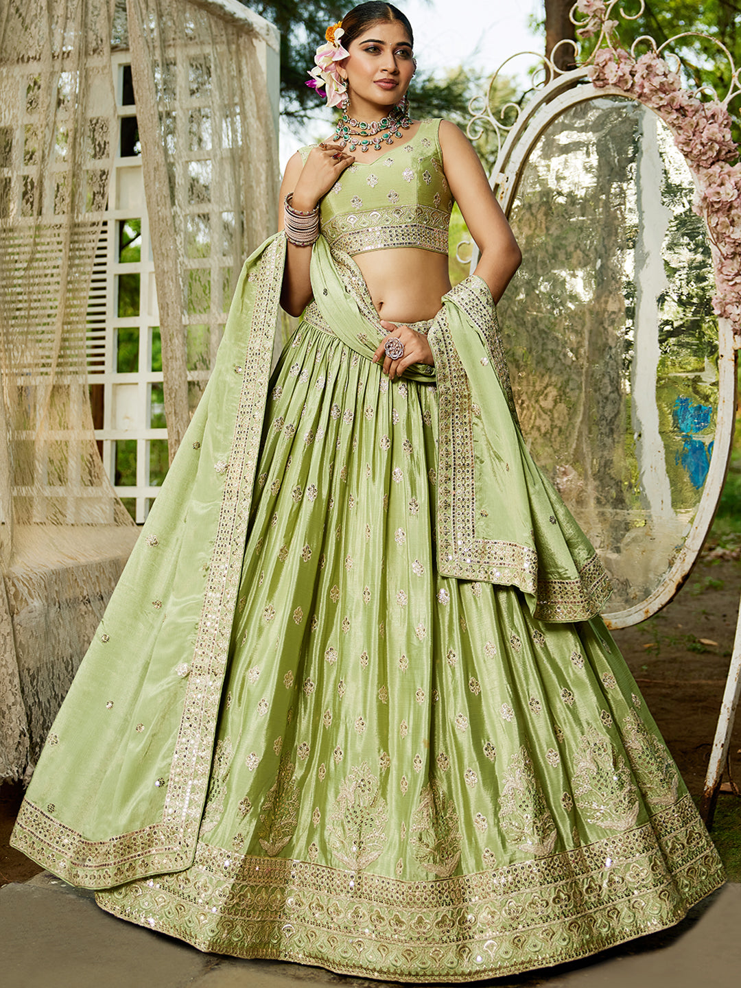 Chiffon Sequinse embroidery Semi-Stitched Lehenga choli & Dupatta