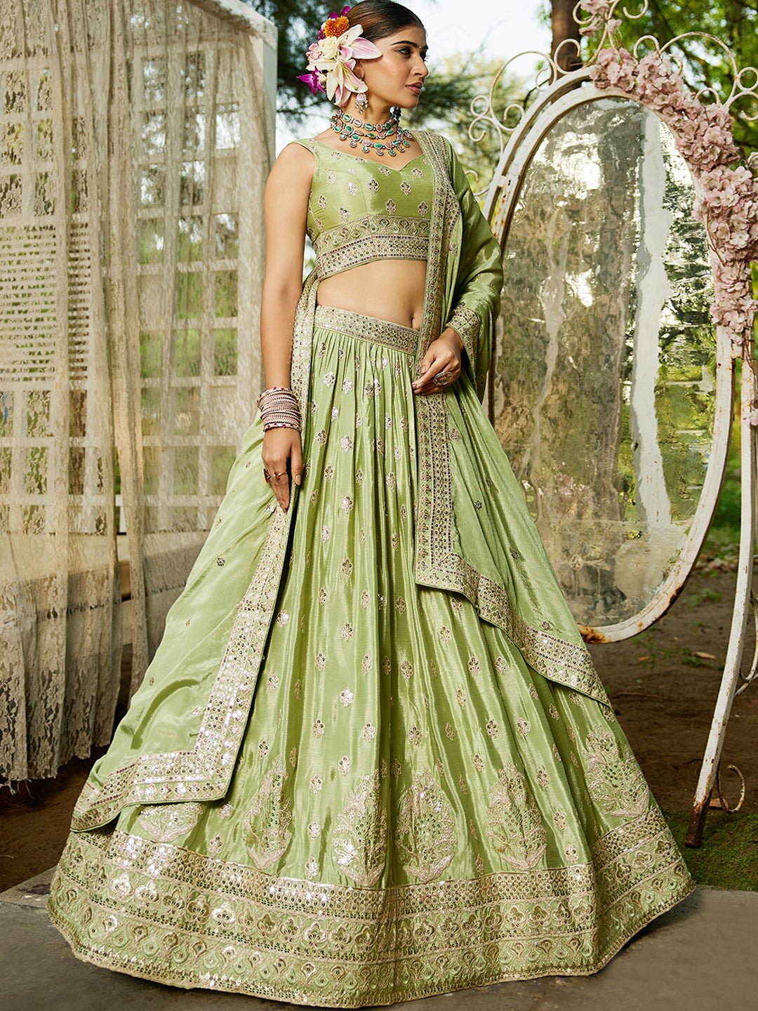 Chiffon Sequinse embroidery Semi-Stitched Lehenga choli & Dupatta
