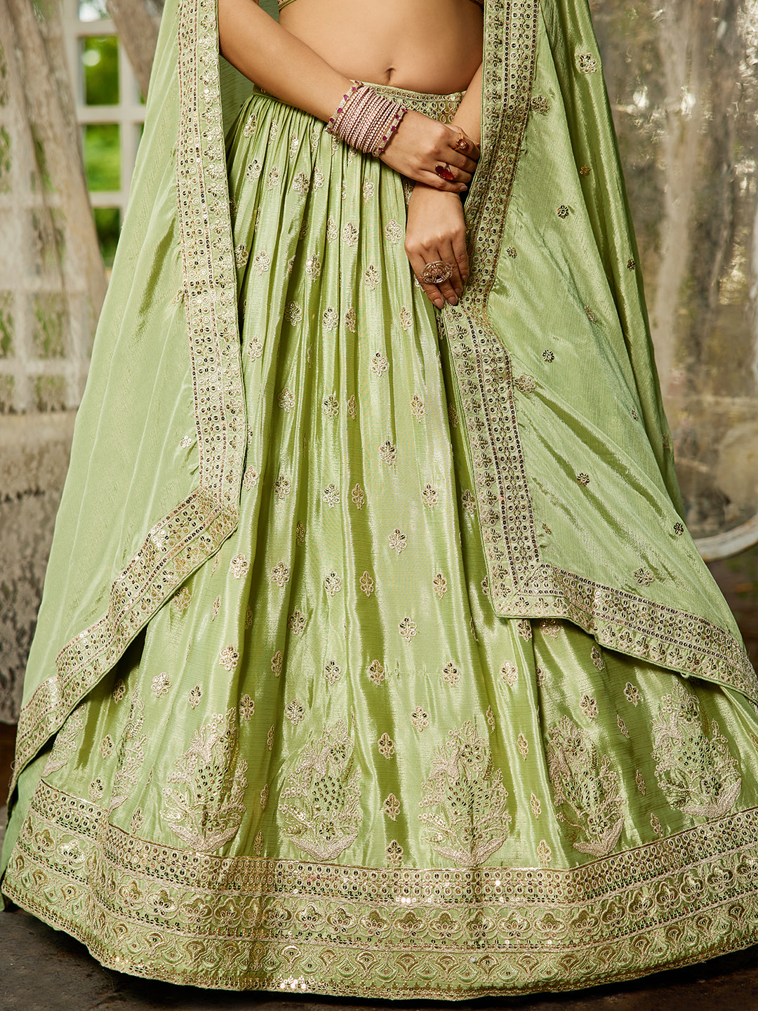 Chiffon Sequinse embroidery Semi-Stitched Lehenga choli & Dupatta