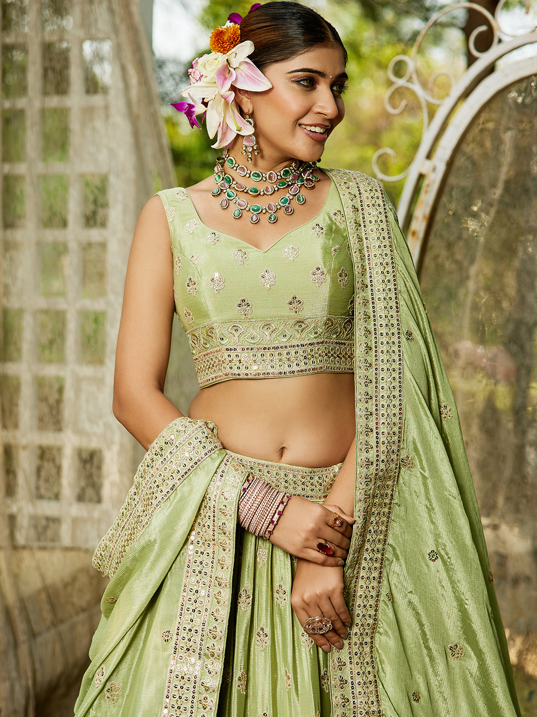 Chiffon Sequinse embroidery Semi-Stitched Lehenga choli & Dupatta