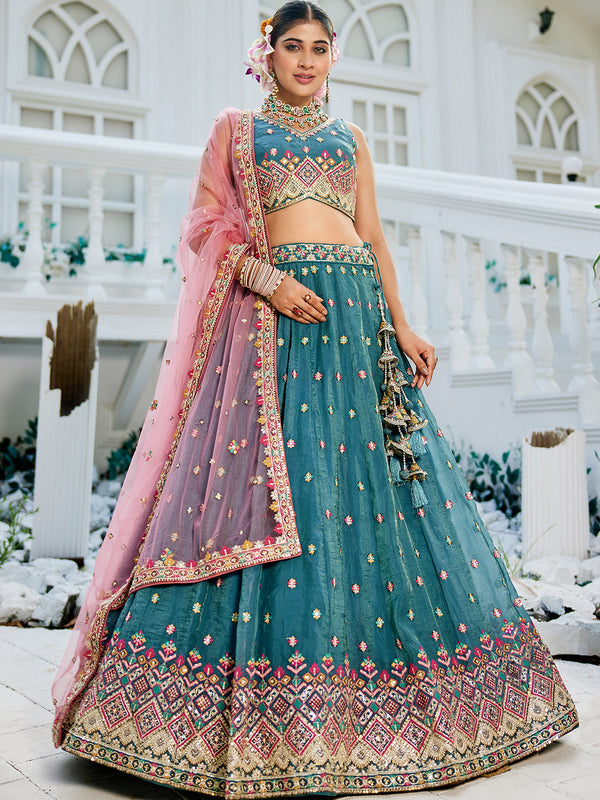 Tissue Sequinse embroidery Semi-Stitched Lehenga choli & Dupatta