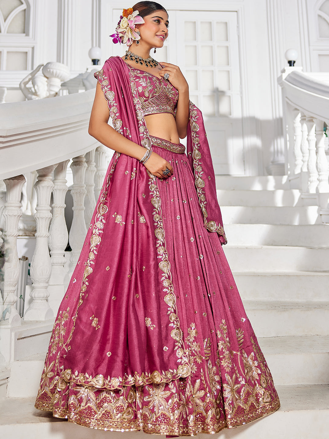 Chiffon Sequinse embroidery Semi-Stitched Lehenga choli & Dupatta
