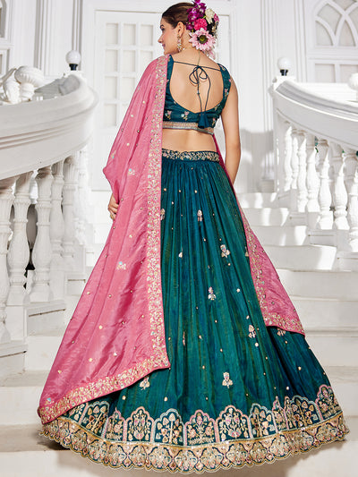 Satin Sequinse embroidery Semi-Stitched Lehenga choli & Dupatta