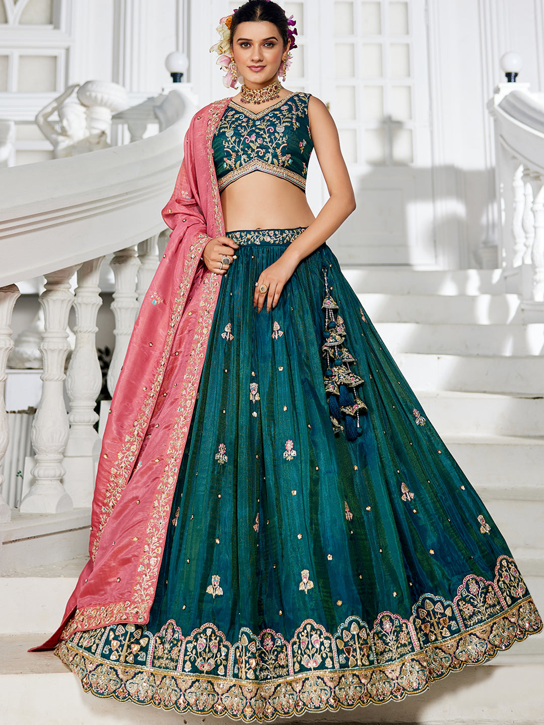 Satin Sequinse embroidery Semi-Stitched Lehenga choli & Dupatta