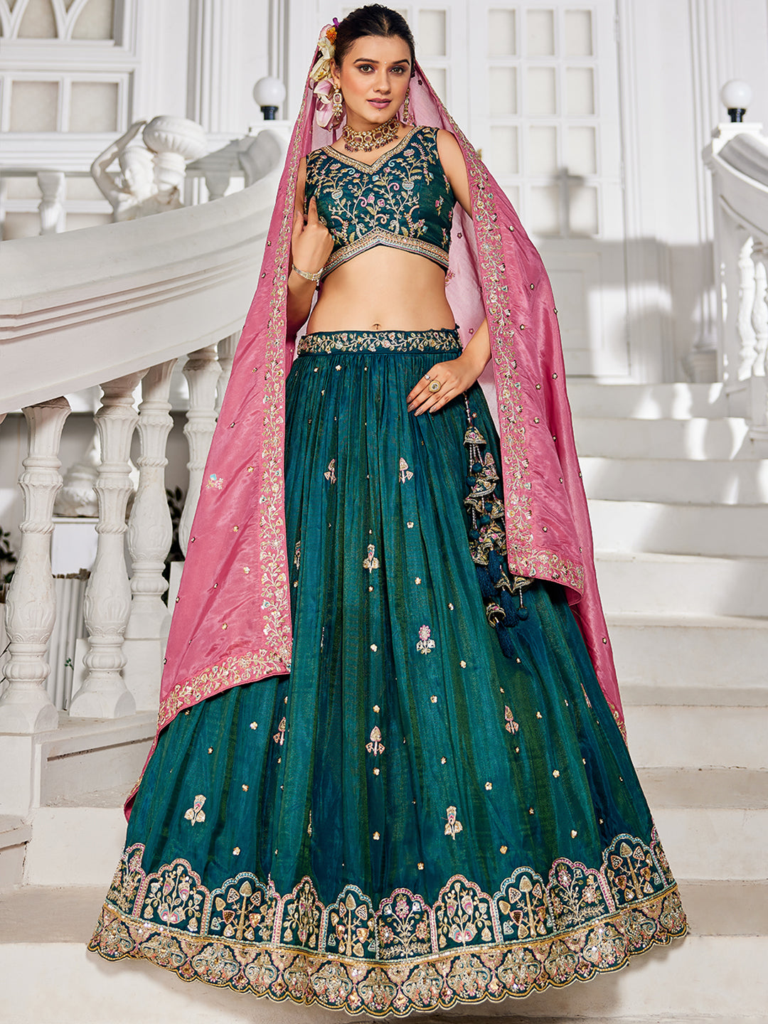 Satin Sequinse embroidery Semi-Stitched Lehenga choli & Dupatta