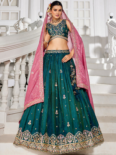 Satin Sequinse embroidery Semi-Stitched Lehenga choli & Dupatta