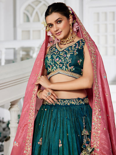Satin Sequinse embroidery Semi-Stitched Lehenga choli & Dupatta