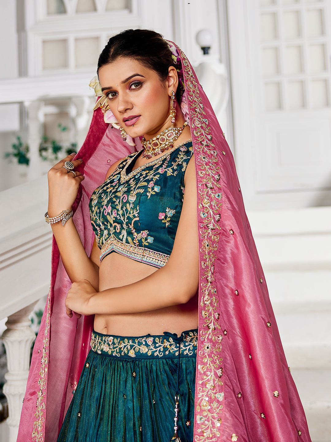Satin Sequinse embroidery Semi-Stitched Lehenga choli & Dupatta