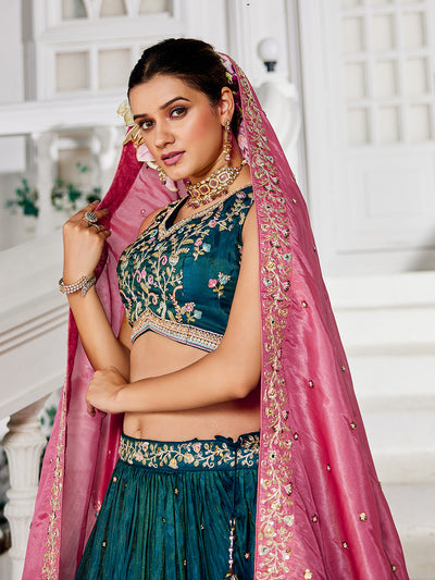Satin Sequinse embroidery Semi-Stitched Lehenga choli & Dupatta