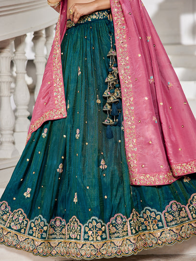 Satin Sequinse embroidery Semi-Stitched Lehenga choli & Dupatta