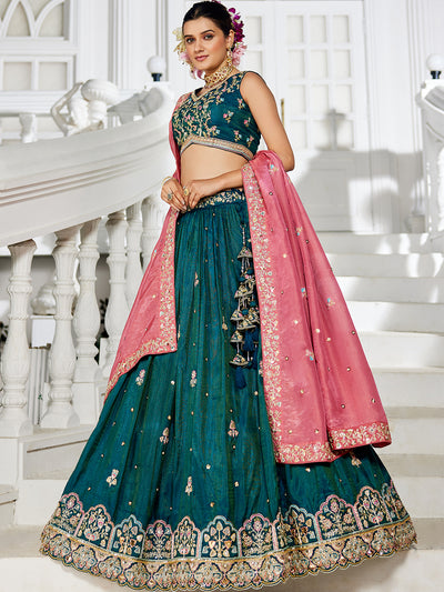 Satin Sequinse embroidery Semi-Stitched Lehenga choli & Dupatta