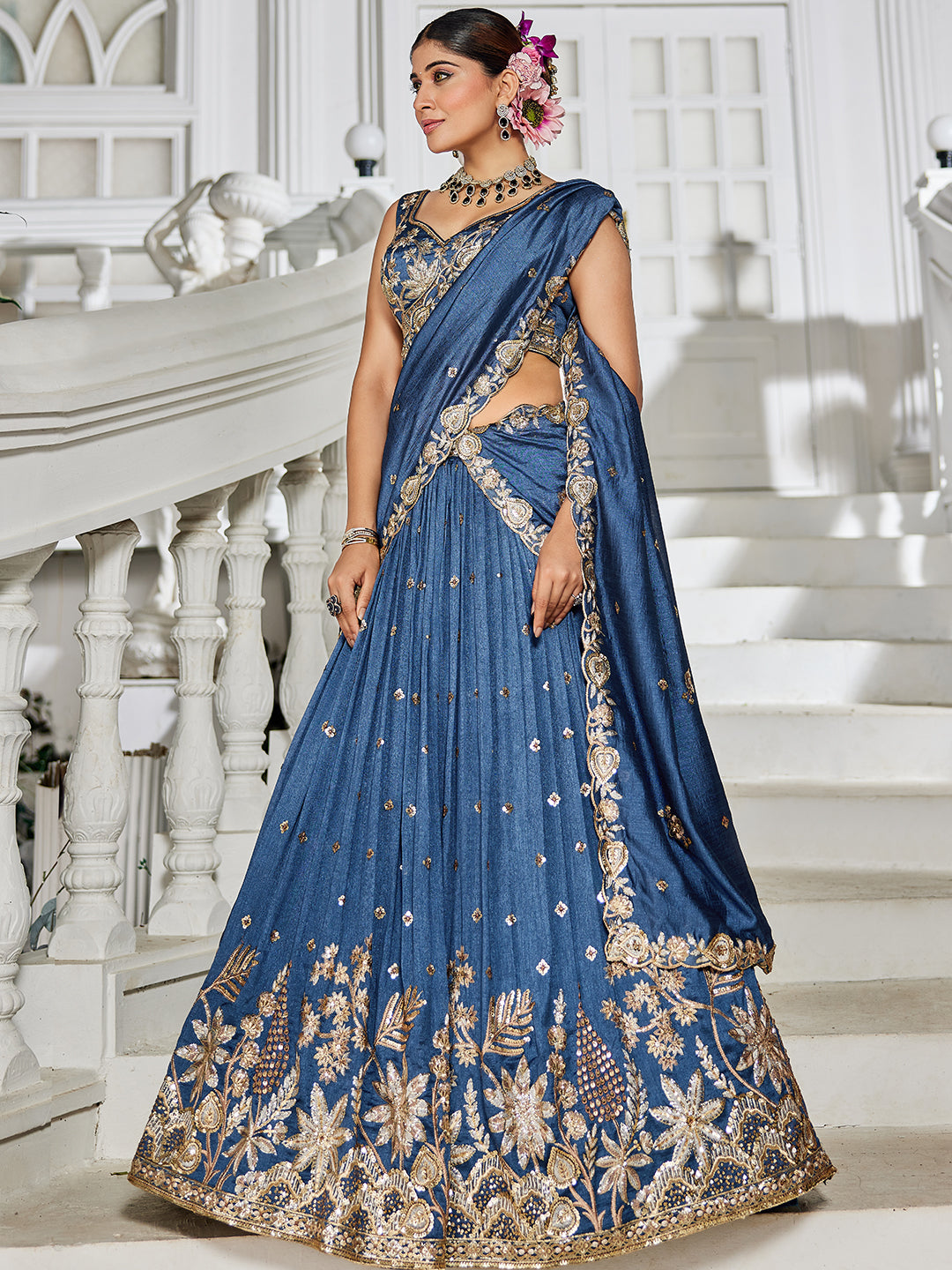 Chiffon Sequinse embroidery Semi-Stitched Lehenga choli & Dupatta