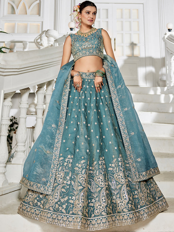 Golden Tissue Sequinse embroidery Semi-Stitched Lehenga choli & Dupatta