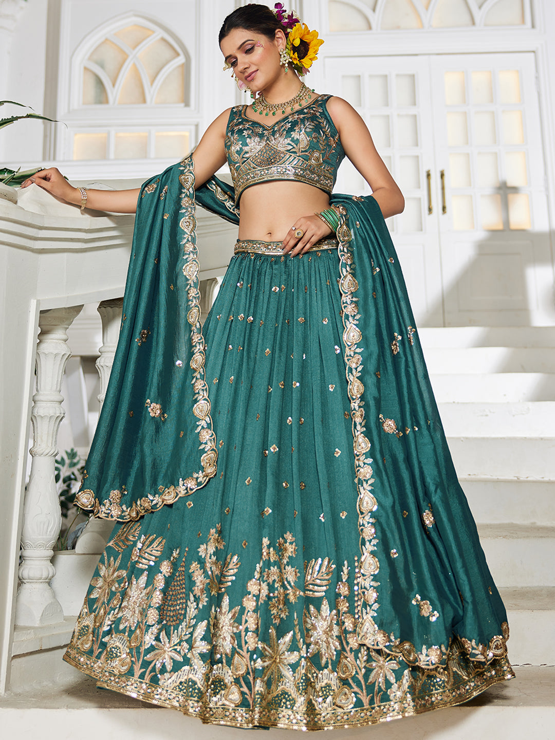 Chiffon Sequinse embroidery Semi-Stitched Lehenga choli & Dupatta