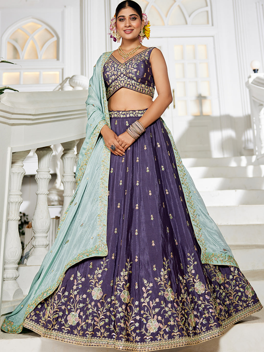 Chiffon Sequinse embroidery Semi-Stitched Lehenga choli & Dupatta