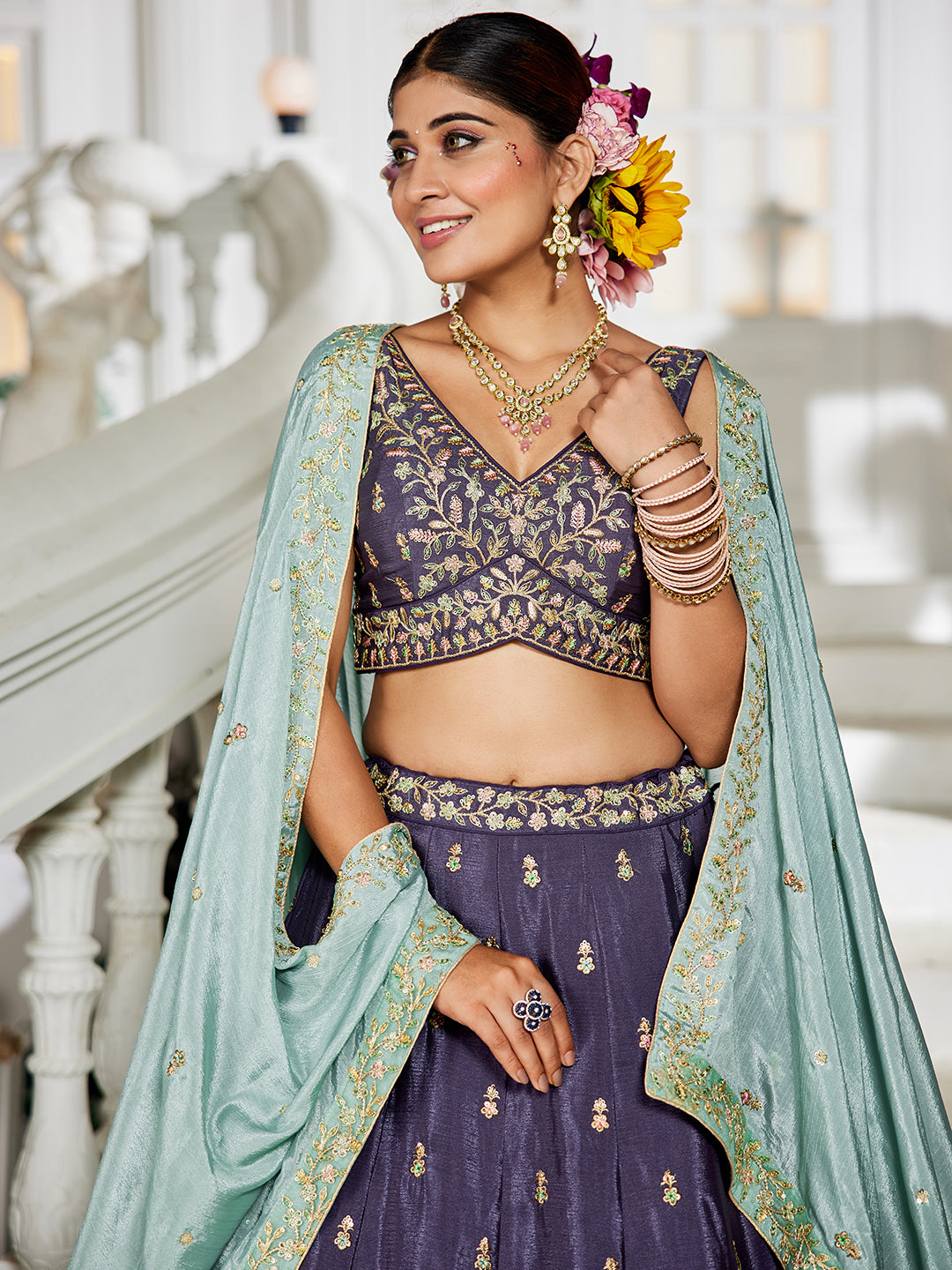 Chiffon Sequinse embroidery Semi-Stitched Lehenga choli & Dupatta