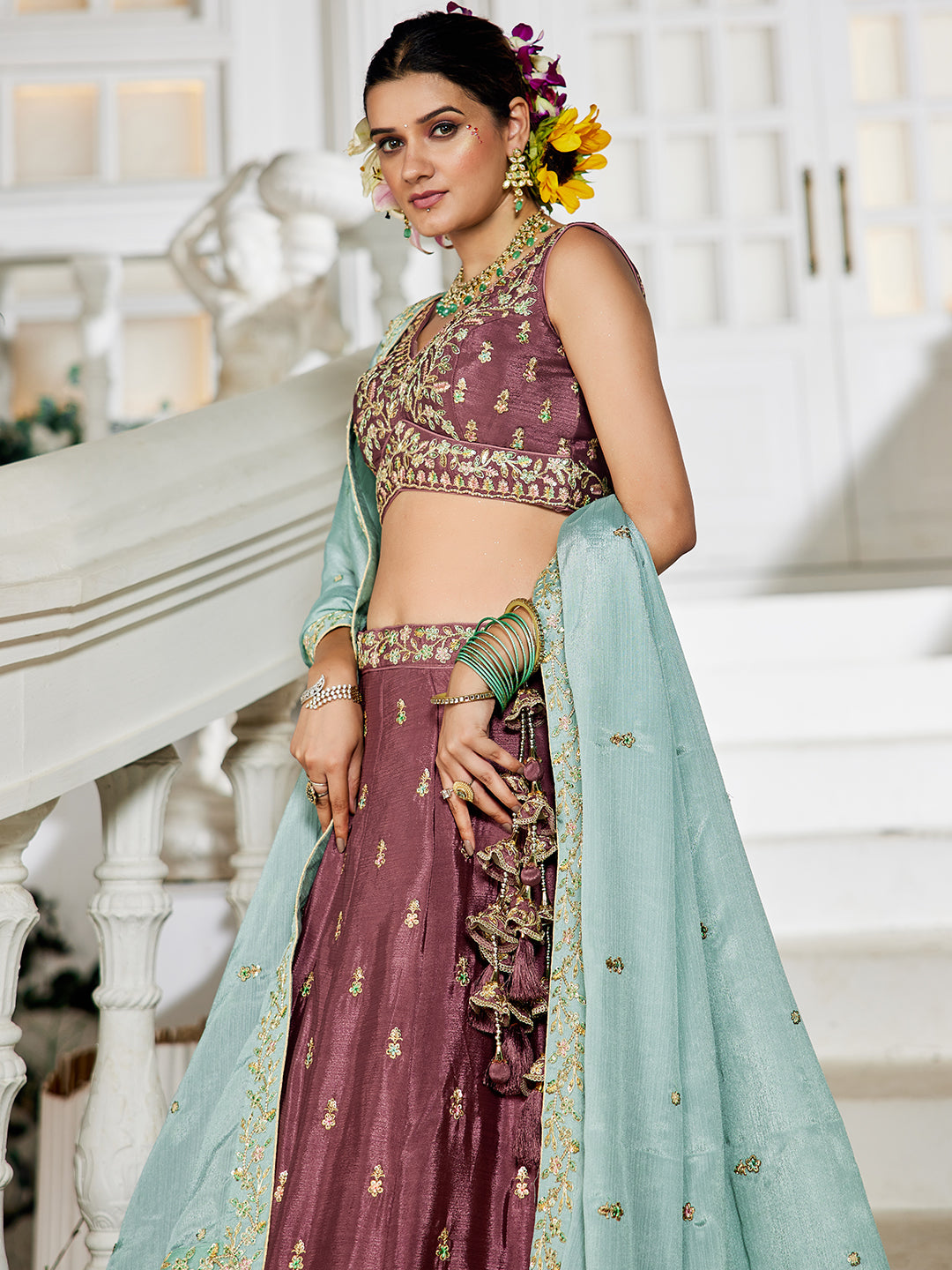 Chiffon Sequinse embroidery Semi-Stitched Lehenga choli & Dupatta