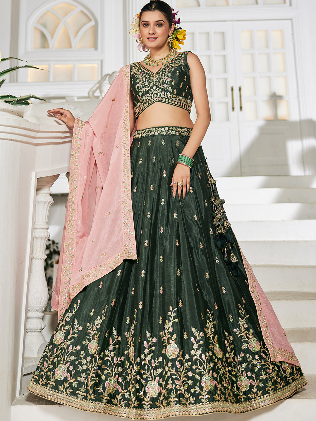 Chiffon Sequinse embroidery Semi-Stitched Lehenga choli & Dupatta