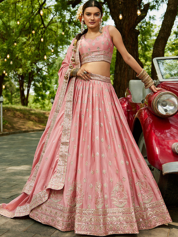 Chiffon Sequinse embroidery Semi-Stitched Lehenga choli & Dupatta