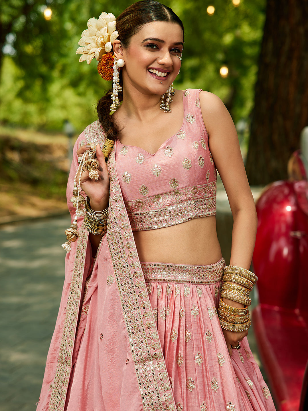 Chiffon Sequinse embroidery Semi-Stitched Lehenga choli & Dupatta