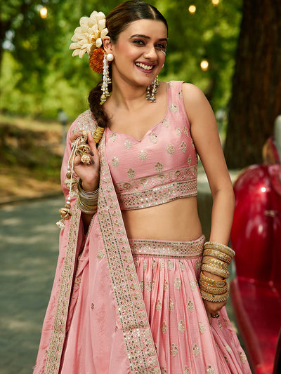 Chiffon Sequinse embroidery Semi-Stitched Lehenga choli & Dupatta
