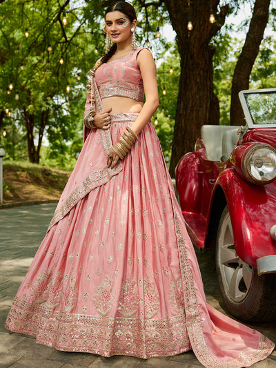 Chiffon Sequinse embroidery Semi-Stitched Lehenga choli & Dupatta