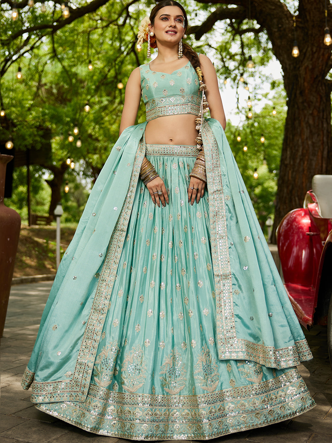 Chiffon Sequinse embroidery Semi-Stitched Lehenga choli & Dupatta
