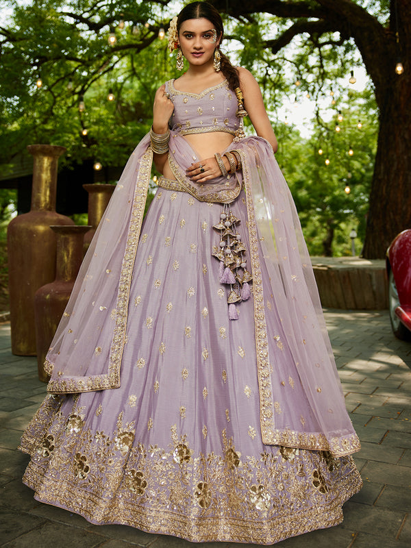 Chinnon Sequinse embroidery Semi-Stitched Lehenga choli & Dupatta - houseofpanchhi