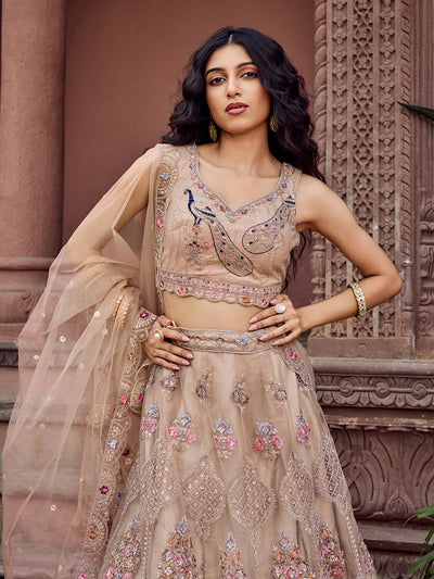 Net Fabric Sequins embroidery Semi-Stitched Lehenga & Unstitched Blouse With Dupatta House of Panchhi