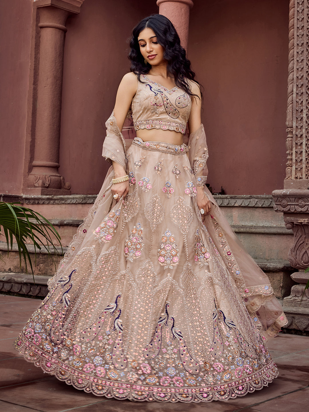 Net Fabric Sequins embroidery Semi-Stitched Lehenga & Unstitched Blouse With Dupatta House of Panchhi